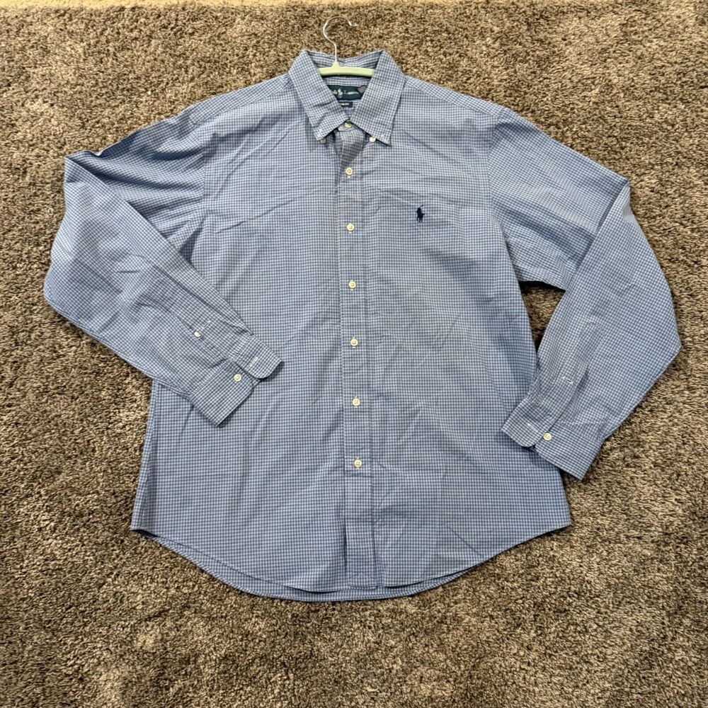 Ralph Lauren L/S Custom Fit Blue Gingham Check Button Down Shirt Men's Size XL